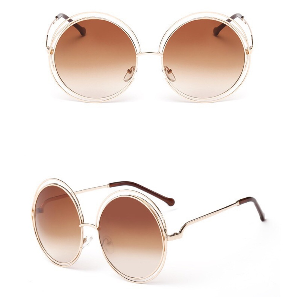 NWT Gold Retro Round Oversized UV400 Sunglasses - Picture 3 of 8